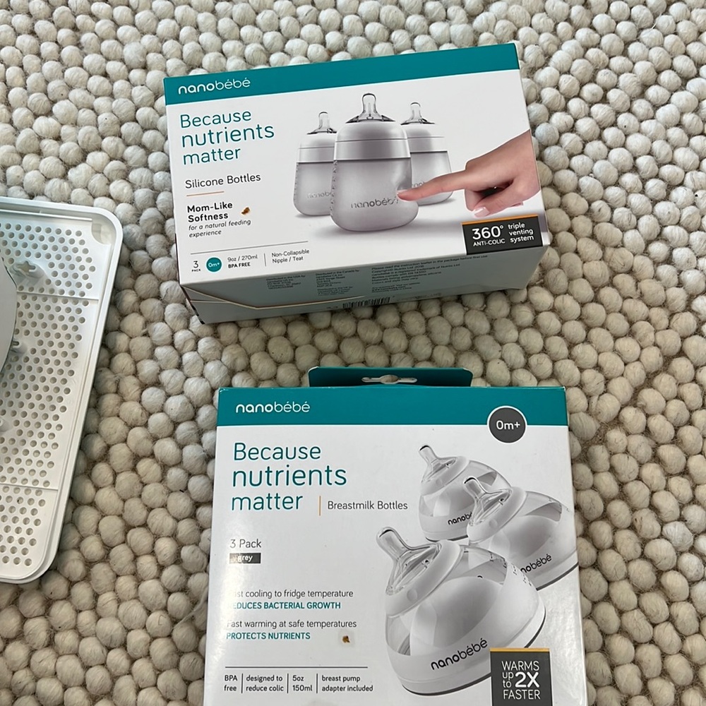 Nanobébé bottle set with warming bowl, drying rack and sterilizer